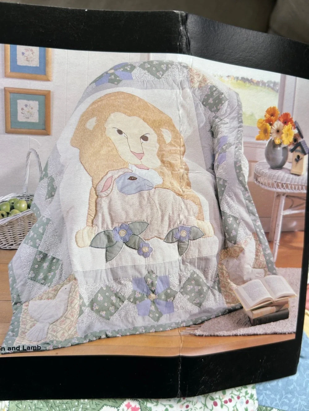Lion & Lamb Quilted Patchwork Throw in colorful grannysquares nursery zoo ark